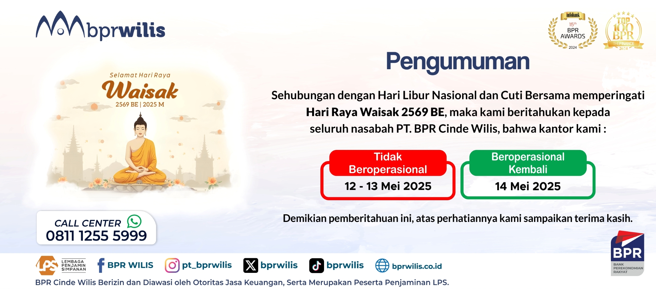 Pengumuman Hari Libur Nasional dan Cuti Bersama Memperingati Hari Raya Waisak 2569 BE