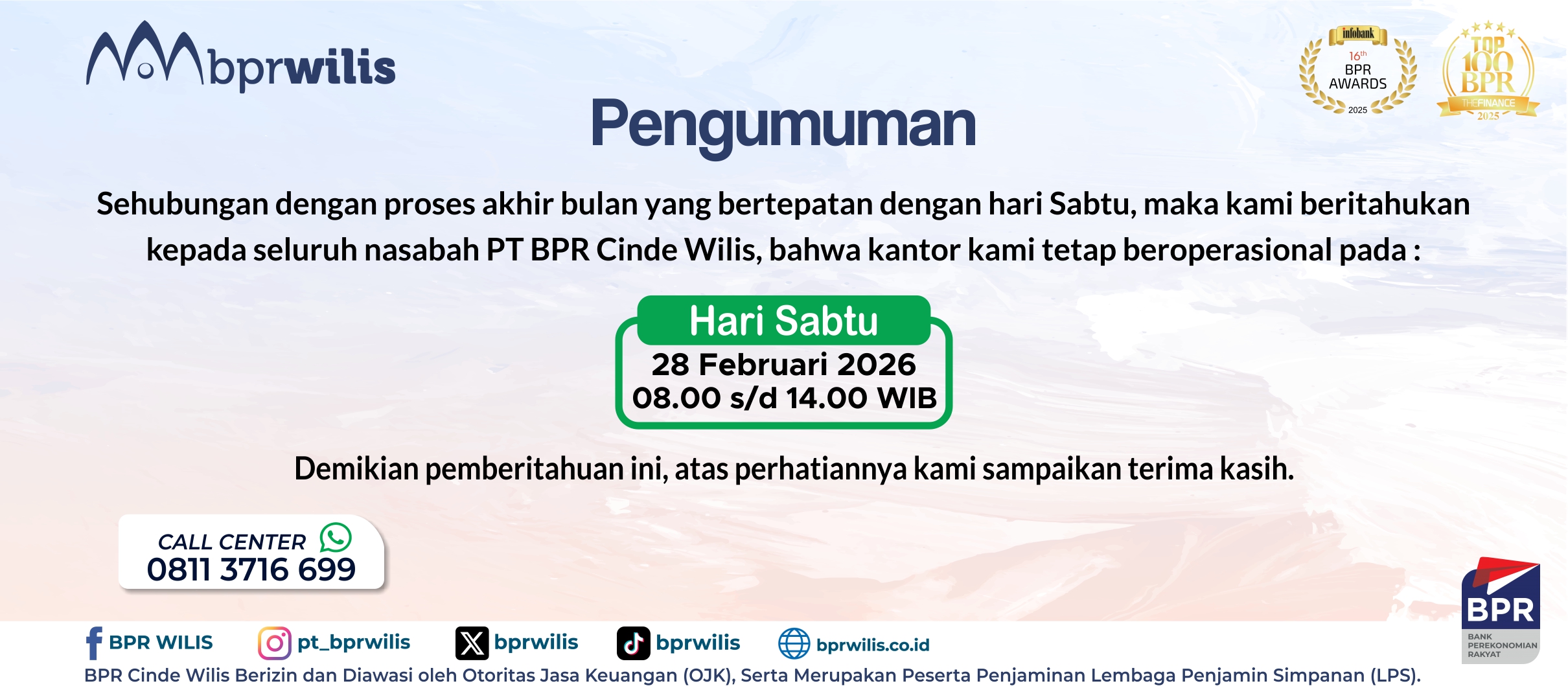 Pengumuman Operasional Kantor di Hari Sabtu 28 Februari 2026