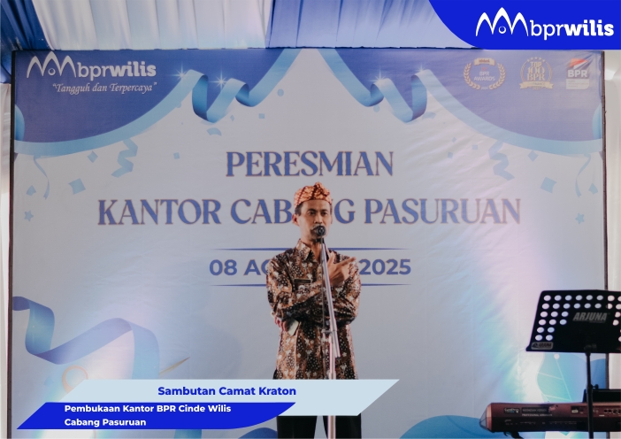 Sambutan Camat Kraton dalam Acara Peresmian Kantor Cabang Pasuruan pada Hari Jumat, 8 Agustus 2025