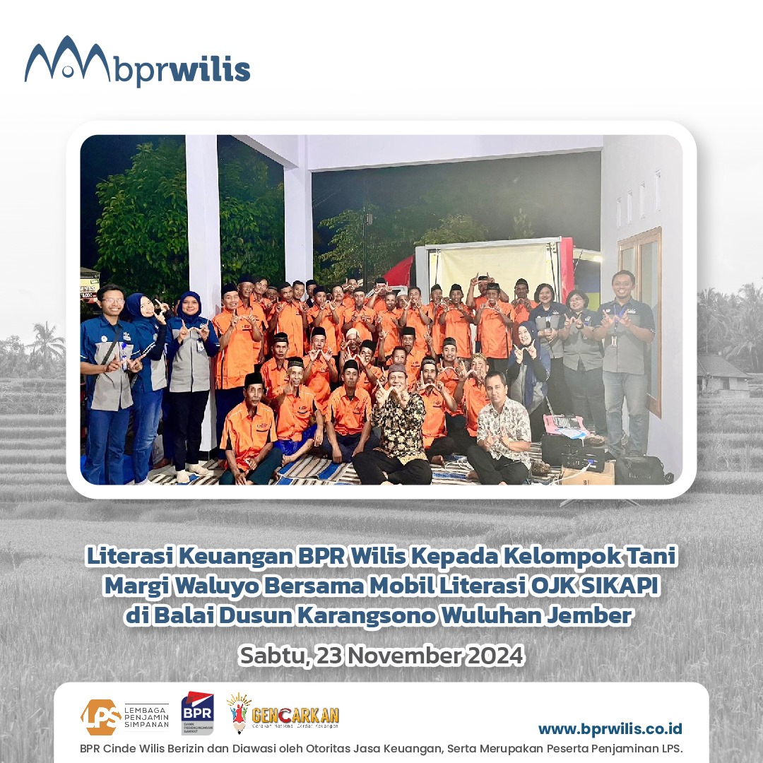 Acara Literasi Keuangan BPR Wilis Kepada Kelompok Tani Margi Waluyo Bersama Mobil Literasi OJK SiMOLEK SIKAPI di Balai Dusun Karangsono Wuluhan Jember - Sabtu, 23 November 2024 (1)
