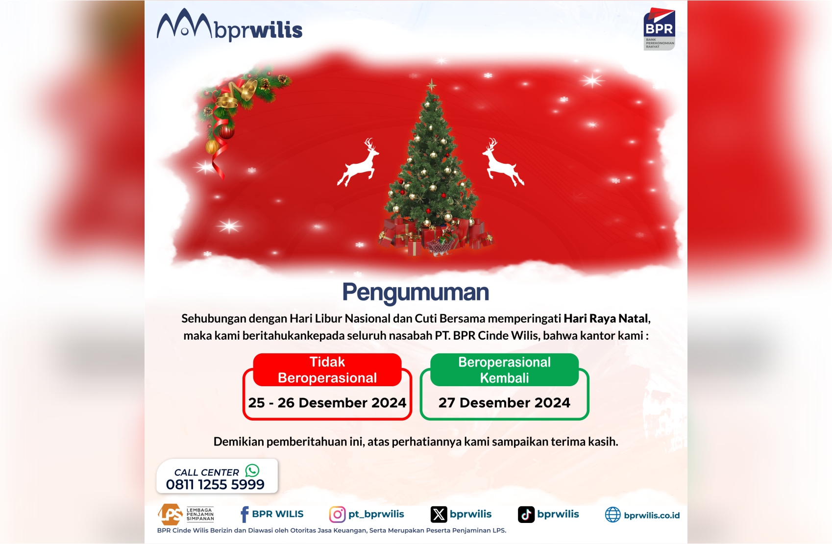 Pengumuman Hari Libur Nasional Memperingati Hari Raya Natal dan Cuti Bersama