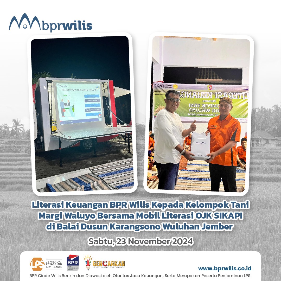 Acara Literasi Keuangan BPR Wilis Kepada Kelompok Tani Margi Waluyo Bersama Mobil Literasi OJK SiMOLEK SIKAPI di Balai Dusun Karangsono Wuluhan Jember - Sabtu, 23 November 2024 (2)