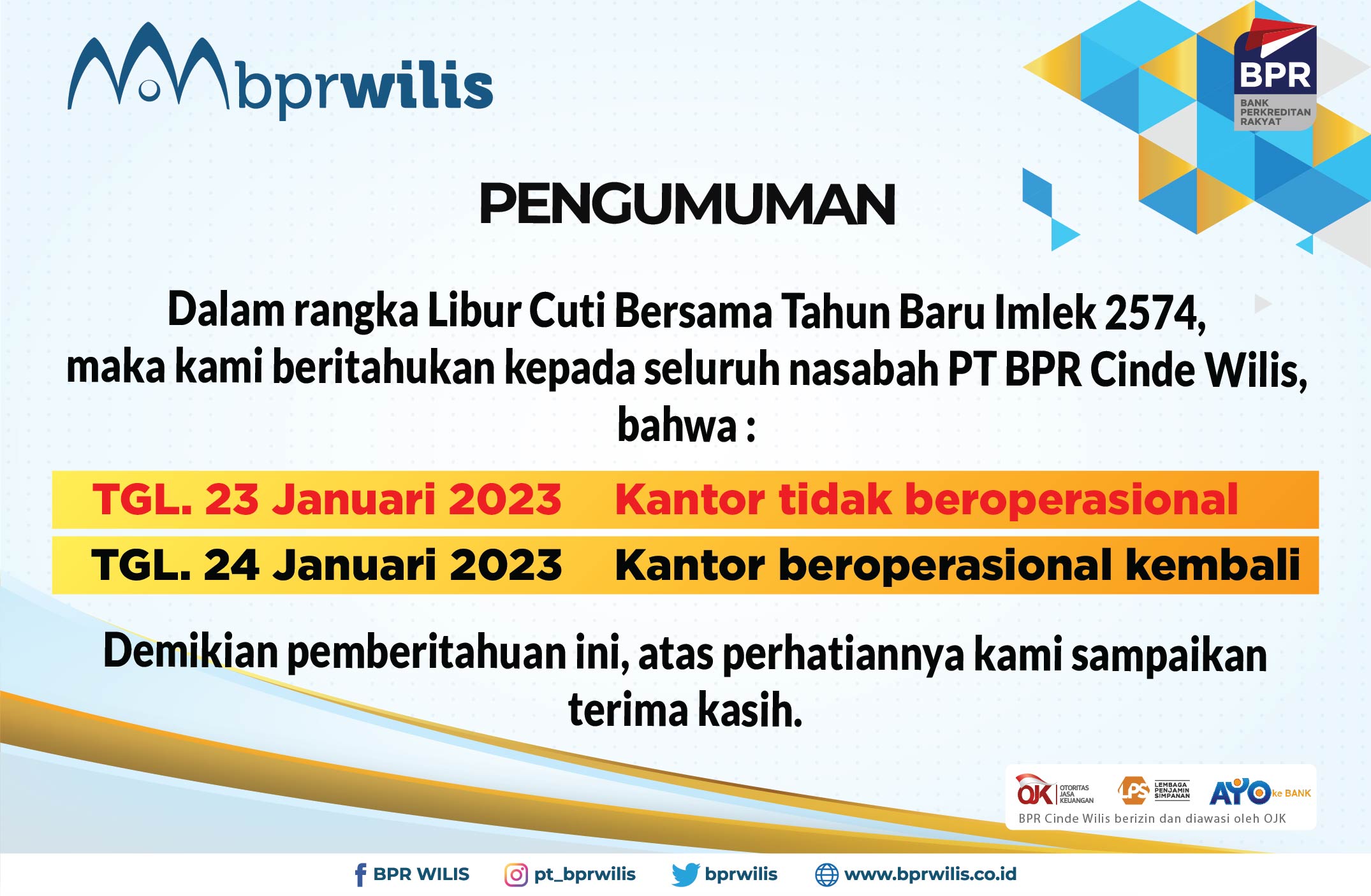 Pengumuman Libur Cuti Bersama Tahun Baru Imlek 2574