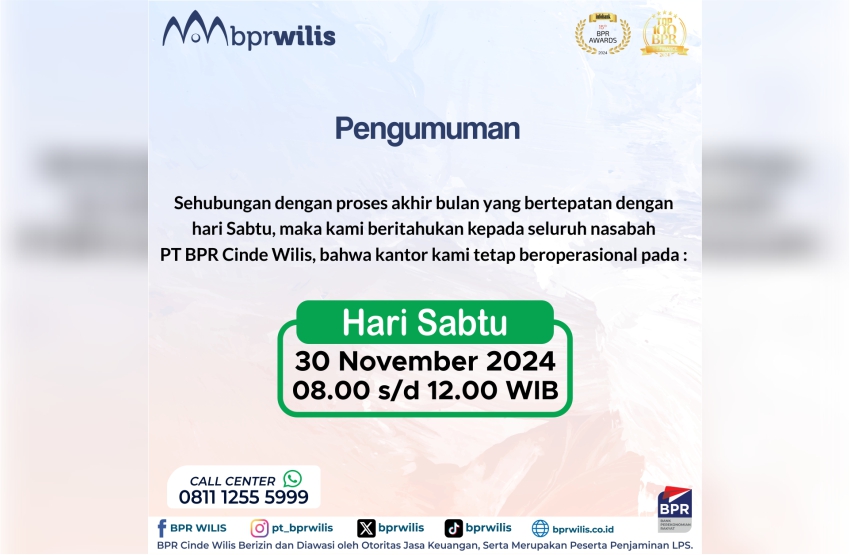 Pengumuman Operasional Kantor di Hari Sabtu