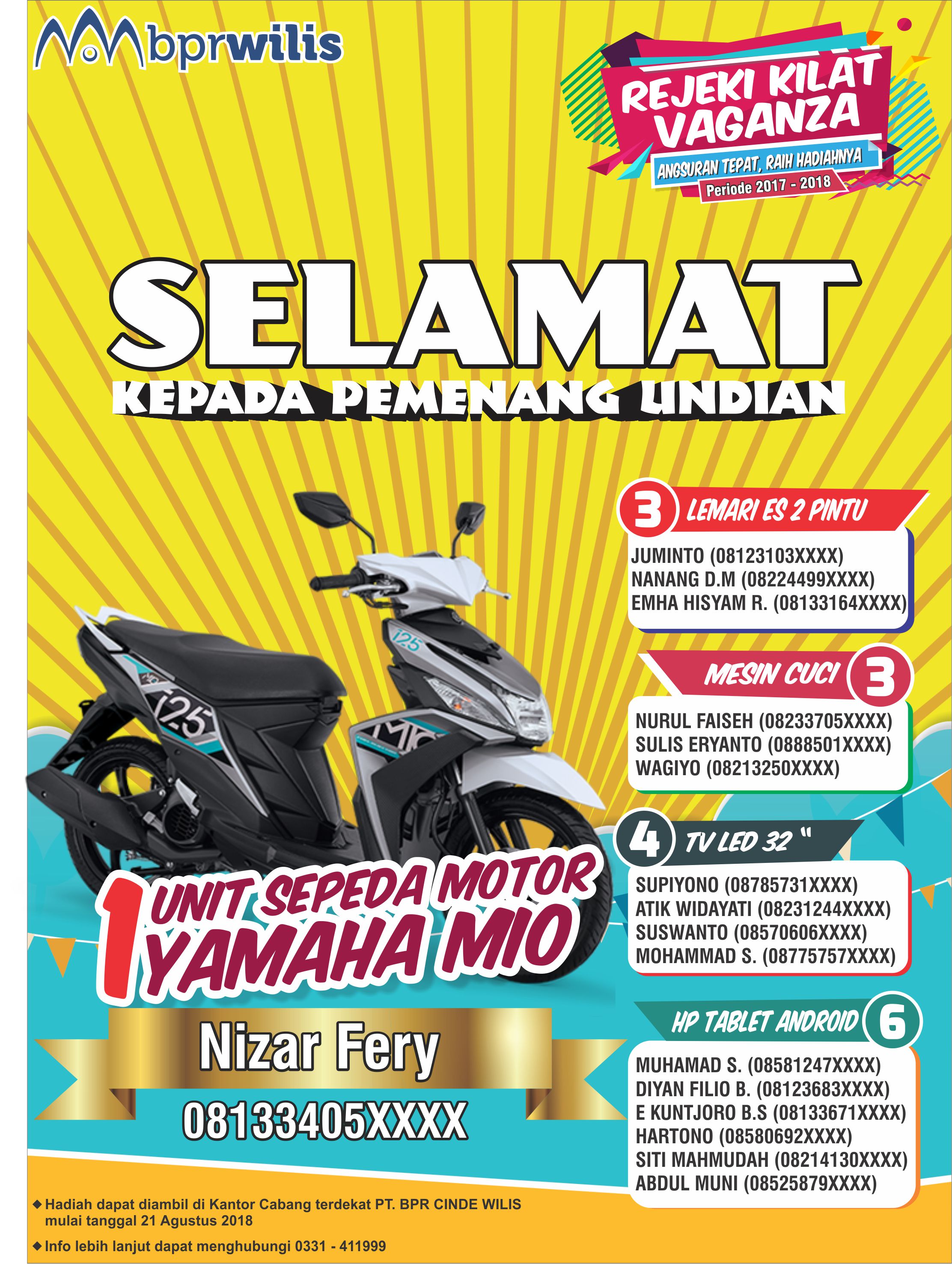 Pemenang Undian Rejeki Kilat Vaganza Periode 2017 -2018